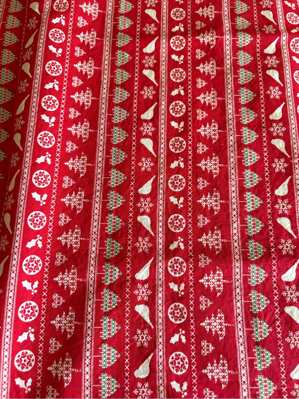 Holiday Red Christmas Tree & Bird Print Fabric 2.5 yards